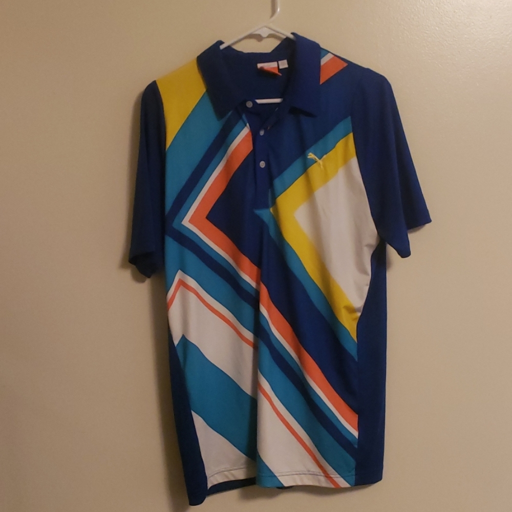 *Puma* Golf Polo~ Blue striped~USP DRY~ Sz M
